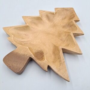 Creative Co-Op Wooden Christmas Tree Bowl 9.5" Acacia Charcuterie Serving Tray
